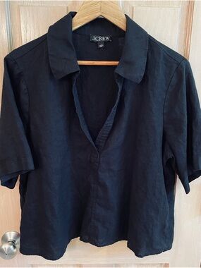 J. Crew Black Linen Blend Top with Collar